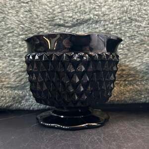 Candleholder Black Amethyst Diamondpoint Art Deco Elegant Glass c1930
